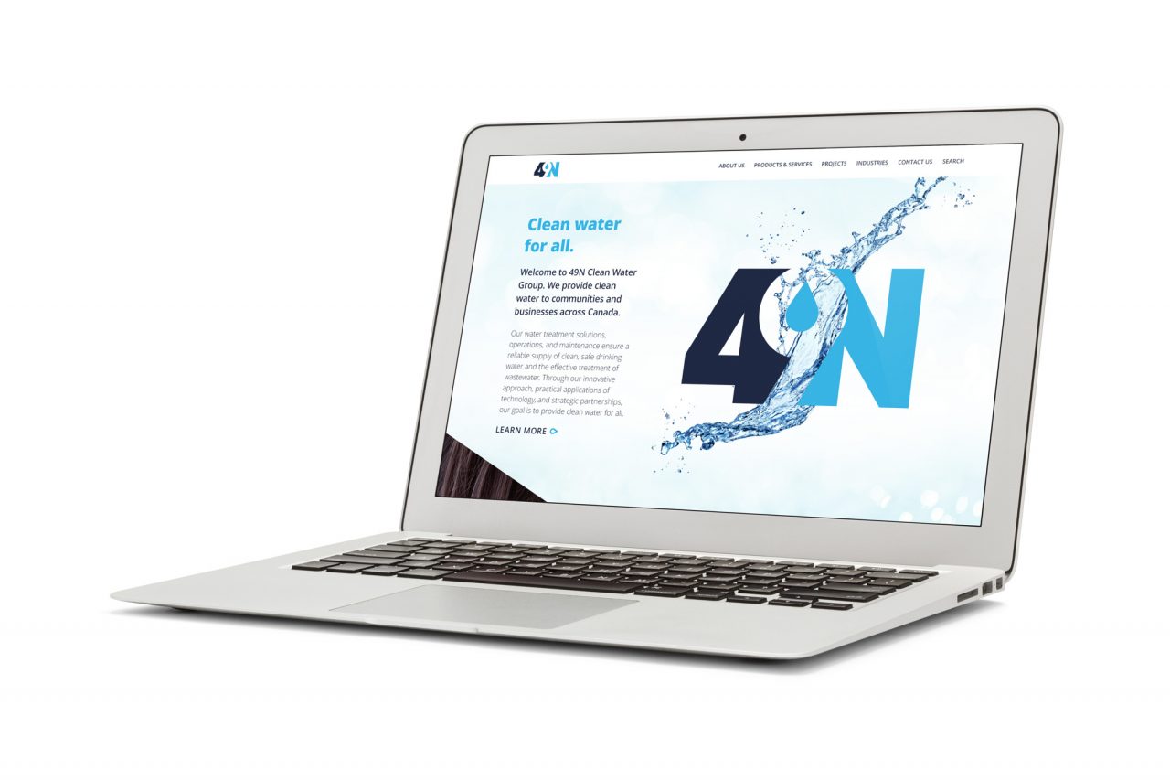 49N Clean Water Group website shown on a laptop mockup featuring clean water branding and homepage content